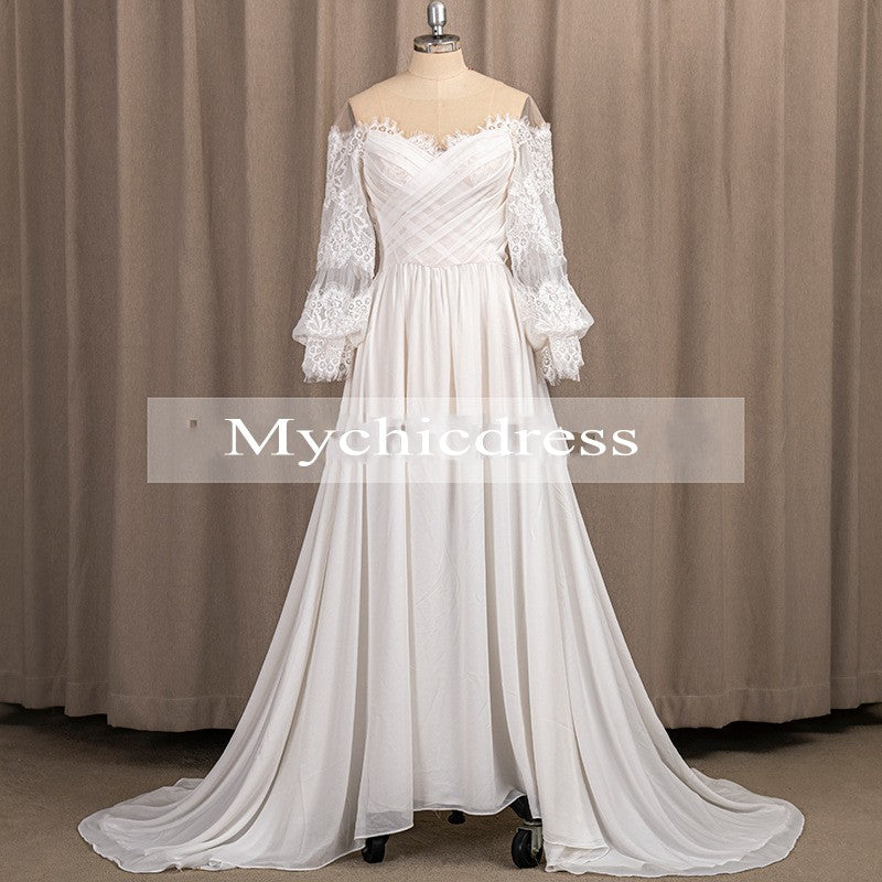 Bohemian Wedding Dresses Chiffon Long Sleeve Off Shoulder Boho Bridal Gowns MyChicDress