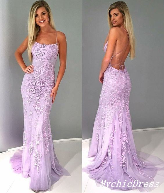 Cheap 2025 Long Lace violet Prom Dresses UK Mermaid Evening Dress Open Back MyChicDress