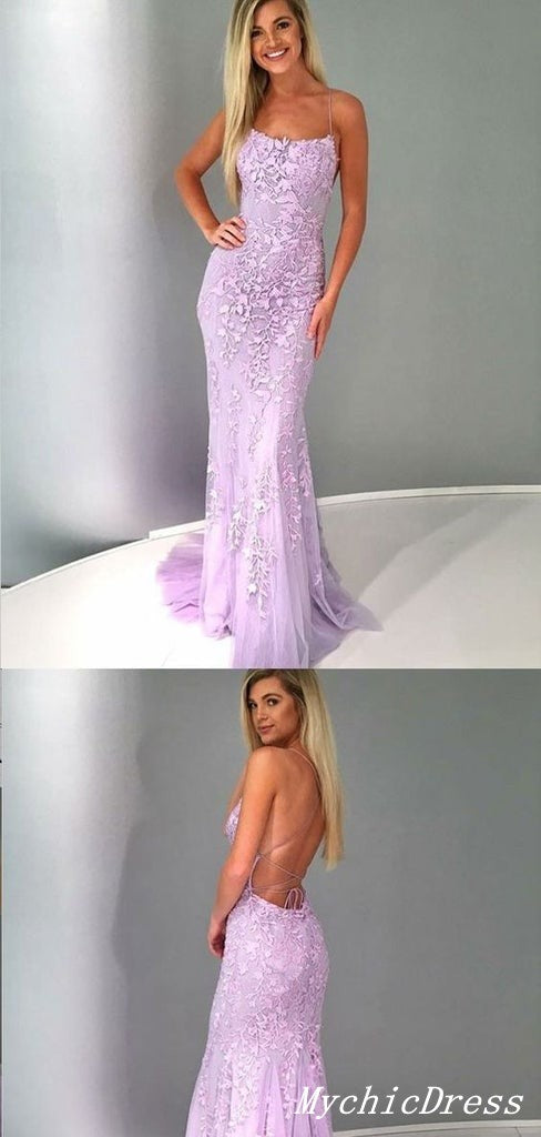 Cheap 2025 Long Lace violet Prom Dresses UK Mermaid Evening Dress Open Back MyChicDress