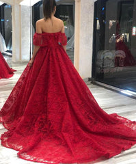 Cheap 2025 Off The Shoulder Lace Prom Dresses Red Long Party Dresses MyChicDress