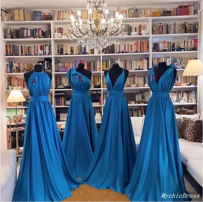 Cheap Beach Chiffon Blue Bridesmaid Dresses Simple Long Wedding Guest Dresses MyChicDress