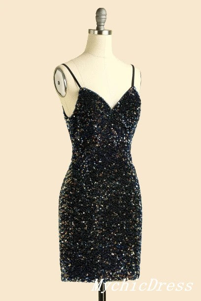 Cheap Black Sequin Short Homecoming Dress Mini Cocktail Dresses MyChicDress