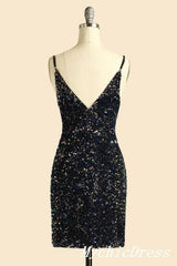 Cheap Black Sequin Short Homecoming Dress Mini Cocktail Dresses MyChicDress