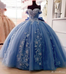 Cheap Dusty Blue Quinceanera Dresses Floral Sweet 16 Princess Dresses MyChicDress