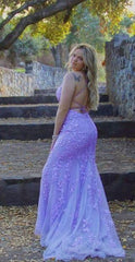 Cheap Lilac Lace Prom Dresses 2025 Mermaid Backless Violet Formal Dresses Outfits MyChicDress