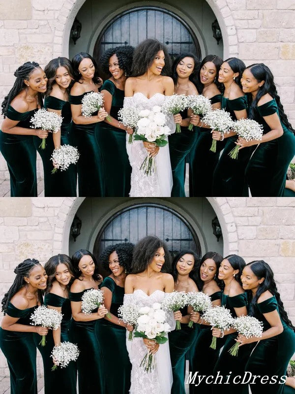 Cheap Long Bridesmaid Dresses Emerald Green Mermaid Off Shoulder Wedding Guest Dress MyChicDress