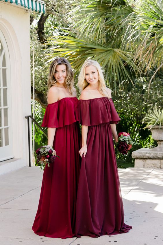 Off the shoulder chiffon bridesmaids dresses best sale