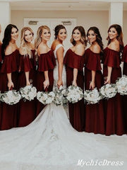 Cheap Long Off the Shoulder Burgundy Chiffon Boho Bridesmaid Dresses MyChicDress