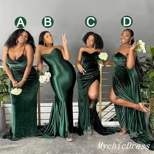 Cheap Multiway African Green Bridesmaid Dresses Velvet Emerald Wedding Guest Dress