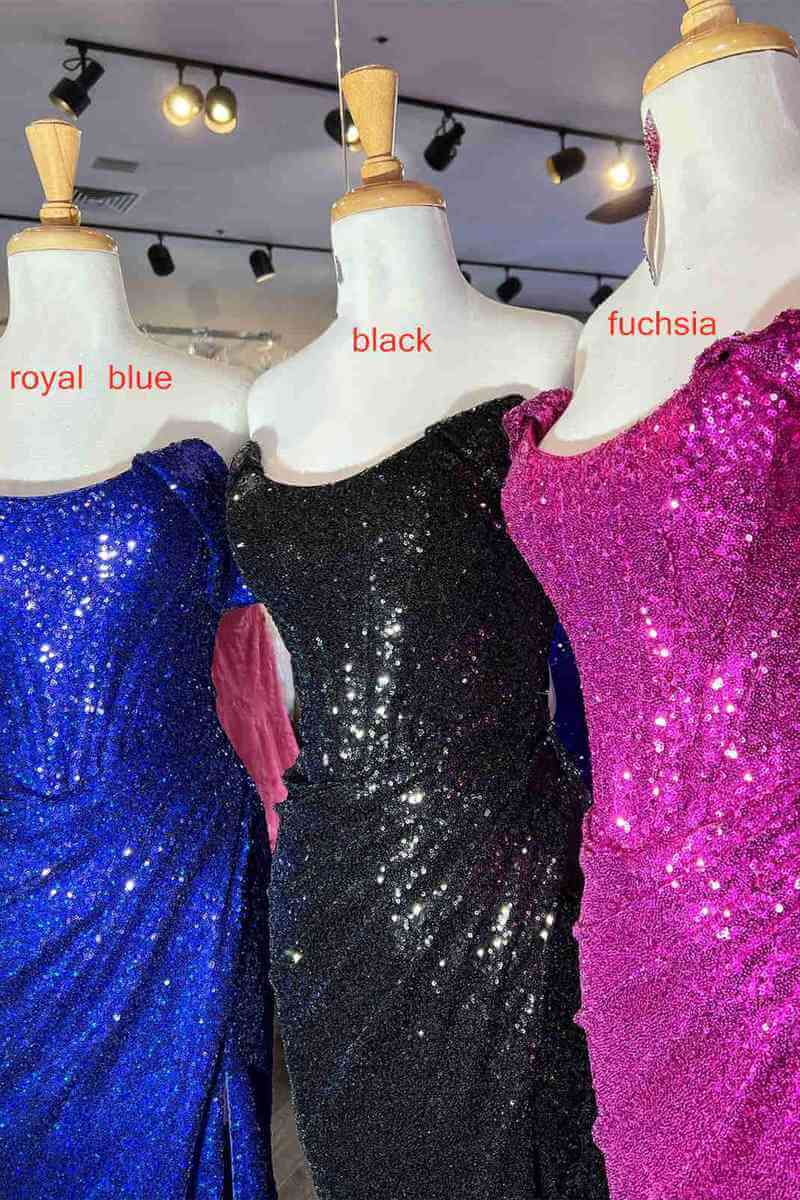 Cheap Off-the-Shoulder Black Prom Dress Sequins Long Formal Dresses MyChicDress