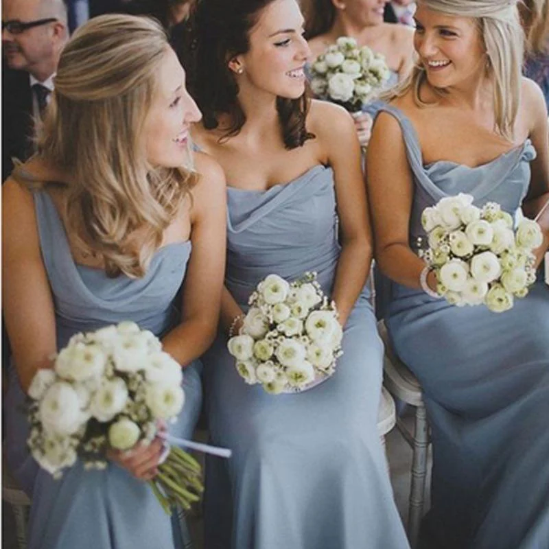 Cheap One Shoulder Dusty Blue Chiffon Bridesmaid Dresses UK MyChicDress