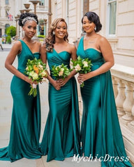 Cheap One Shoulder Green Bridesmaid Dresses Long Wedding Guest Dress MyChicDress