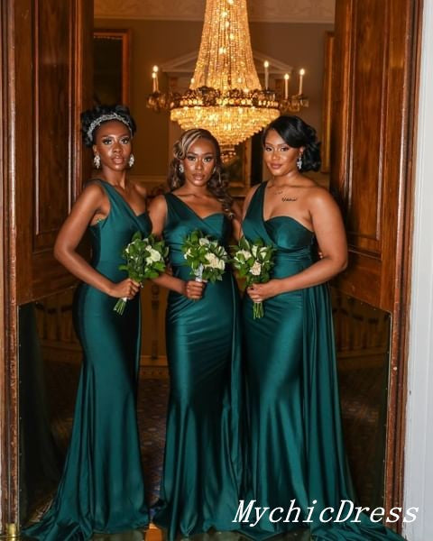 Cheap One Shoulder Green Bridesmaid Dresses Long Wedding Guest Dress MyChicDress