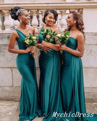 Cheap One Shoulder Green Bridesmaid Dresses Long Wedding Guest Dress MyChicDress