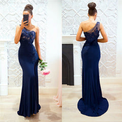 Cheap One-shoulder Navy Blue Bridesmaid Dresses - MyChicDress