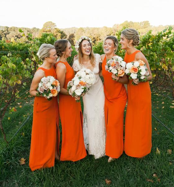 Cheap Orange Bridesmaid Dresses Long Straps Chiffon Sleeveless MyChicDress