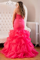 Cheap Plus Size Hot Pink Prom Dresses Long Satin Mermaid Evening Dress Strapless MyChicDress