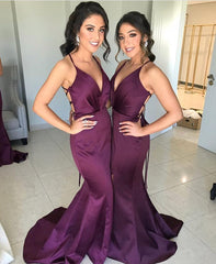 Cheap Purple Long Bridesmaid Dresses Mermaid Spaghetti Straps - MyChicDress