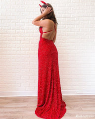 Cheap Red Sequin Prom Dresses 2025 Long Sleeveless Evening Dress MyChicDress