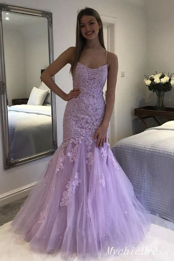 Cheap UK Violet Prom Dresses Lilac Lace Mermaid Evening Formal Gown with beaded MyChicDress