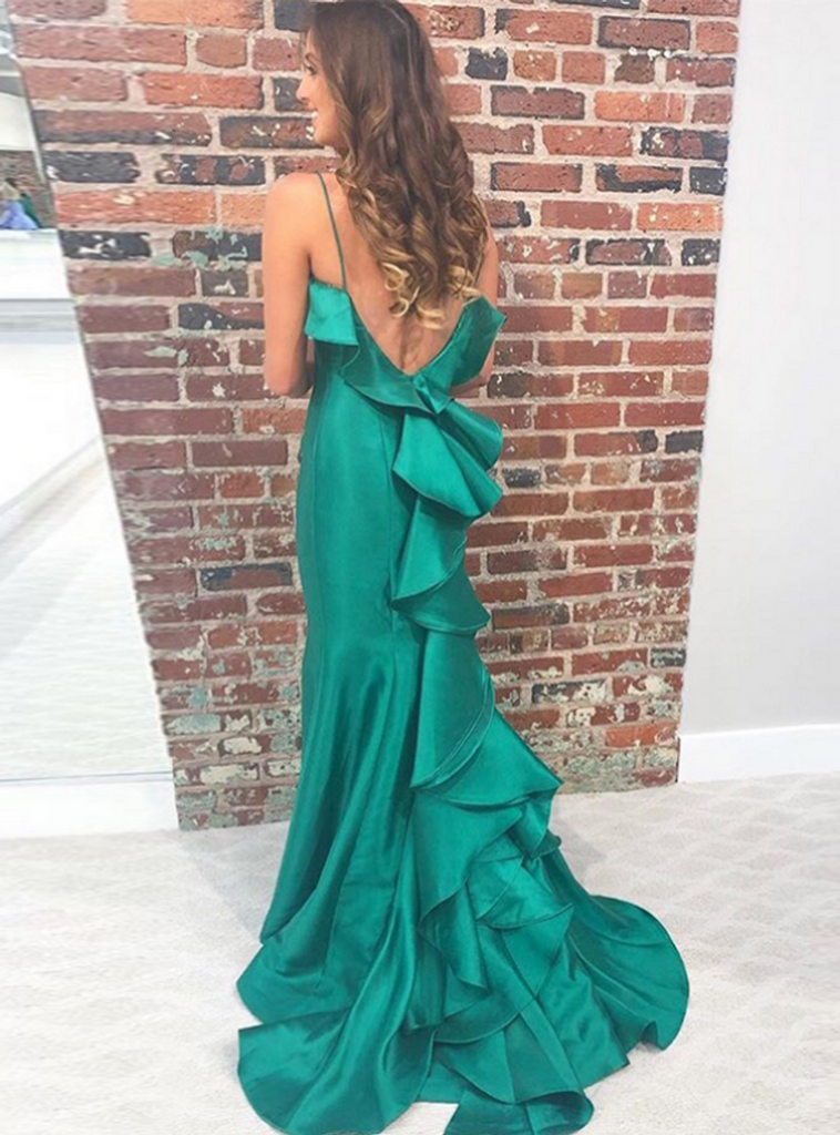 Cheap 2024 Green Prom Dresses UK Satin Wedding Guest Dress Spaghetti S