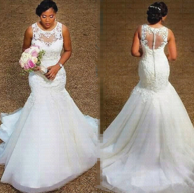 Custom Made Mermaid Lace Africa Wedding Dresses Long Appliques Gown MyChicDress