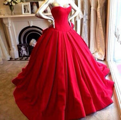 Custom Made Red Ball Gown Prom Dresses 2025 Long Satin Wedding Dresses MyChicDress