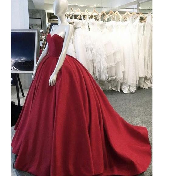 Custom Made Red Ball Gown Prom Dresses 2025 Long Satin Wedding Dresses MyChicDress