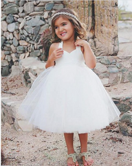 Cute White Ball Gown Tulle Short Flower Girl Dresses for Wedding MyChicDress