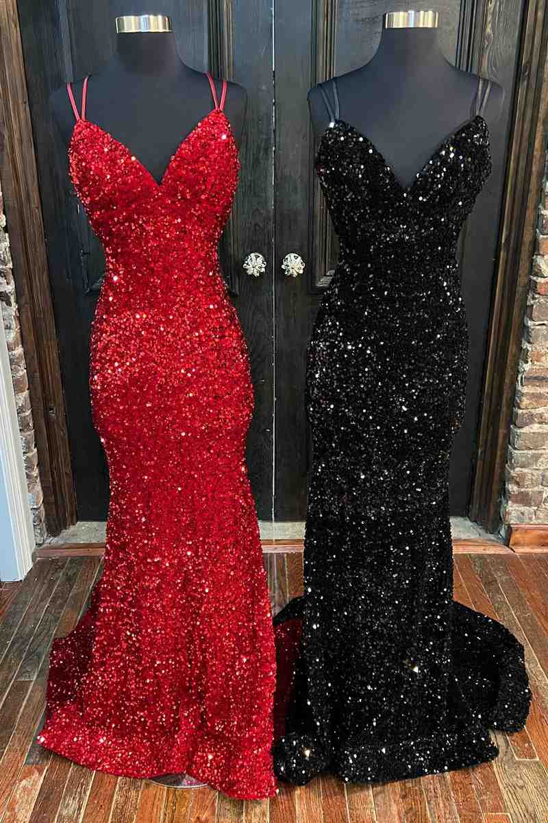 Deep V Neck Sequin Prom Dresses Mermaid Long Formal Dress MyChicDress