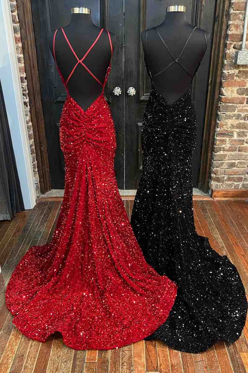 Deep V Neck Sequin Prom Dresses Mermaid Long Formal Dress MyChicDress