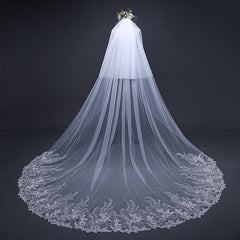 Elegant Tulle Lace Wedding Veils with Applique Sequined Edge 3MX3M MyChicDress