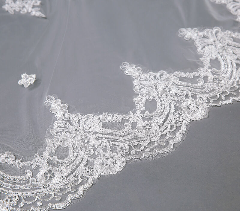 Elegant Two Layers Lace Appliques Edge Wedding Veils 3MX3M MyChicDress