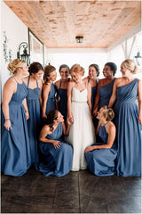 Floor Length Long Mismatched Dusty Blue Bridesmaid Dresses Chiffon MyChicDress