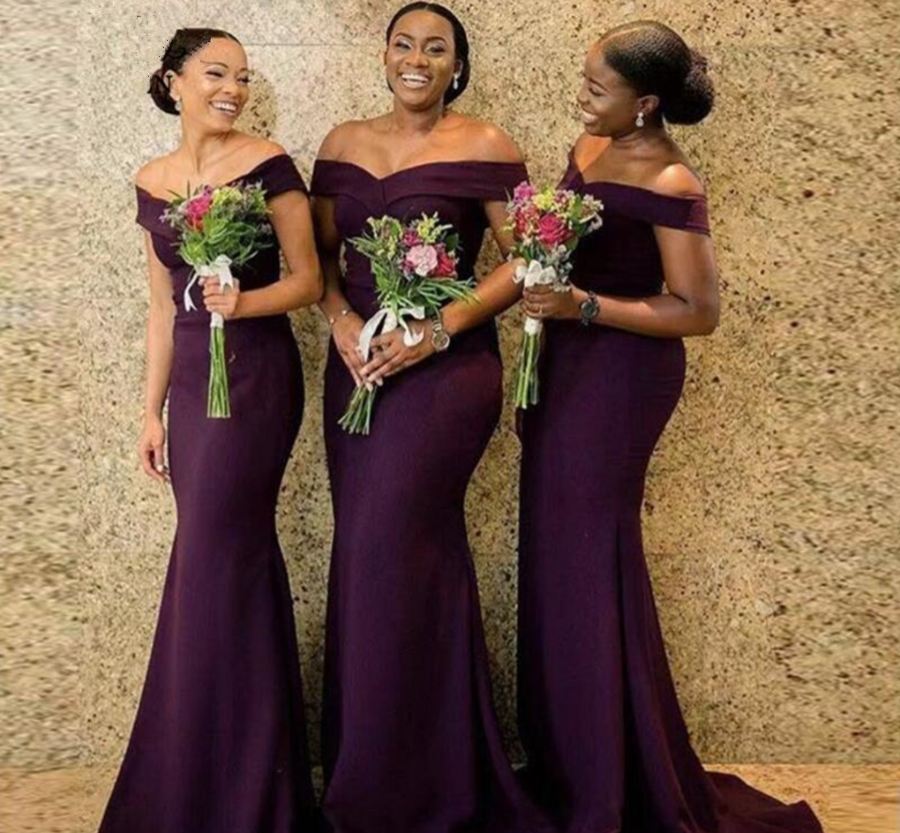 Floor Length Off the Shoulder Mermaid Dark Purple Bridesmaid Dresses - MyChicDress