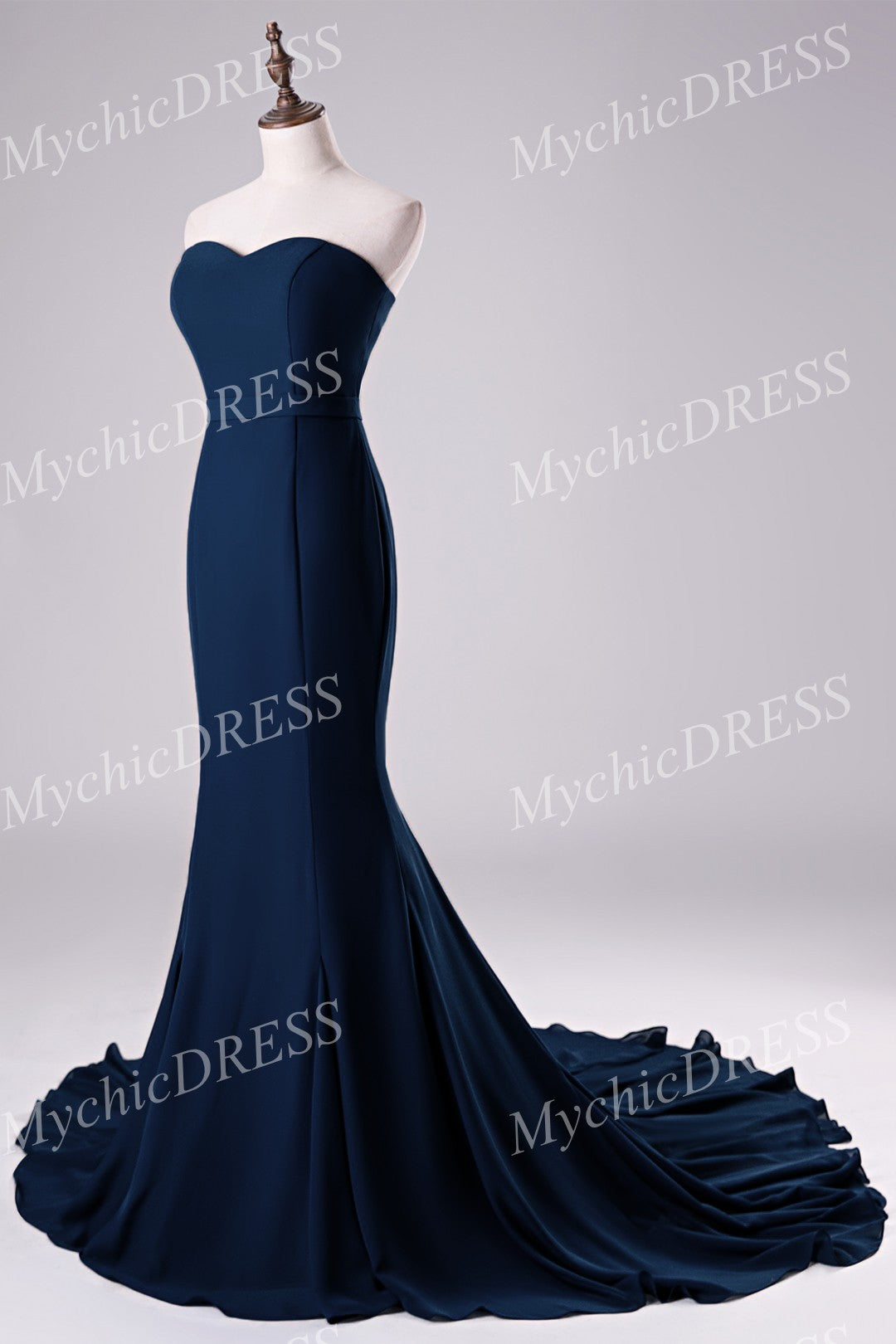 Floor Length Sweetheart Chiffon Navy Blue Bridesmaid Dresses MyChicDress