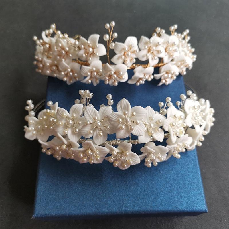 Flower Handmade Creram Pears Wedding Tiaras Bridal Headband MyChicDress