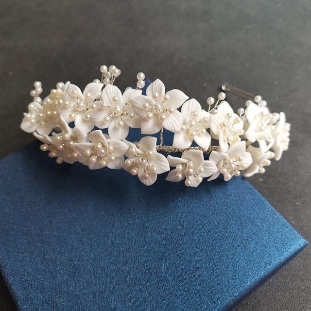 Flower Handmade Creram Pears Wedding Tiaras Bridal Headband MyChicDress