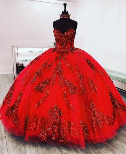 Glitter 3D Flowers Red 2025 Quinceanera Dresses Sweetheart Sweet 15 Prom Dress MyChicDress