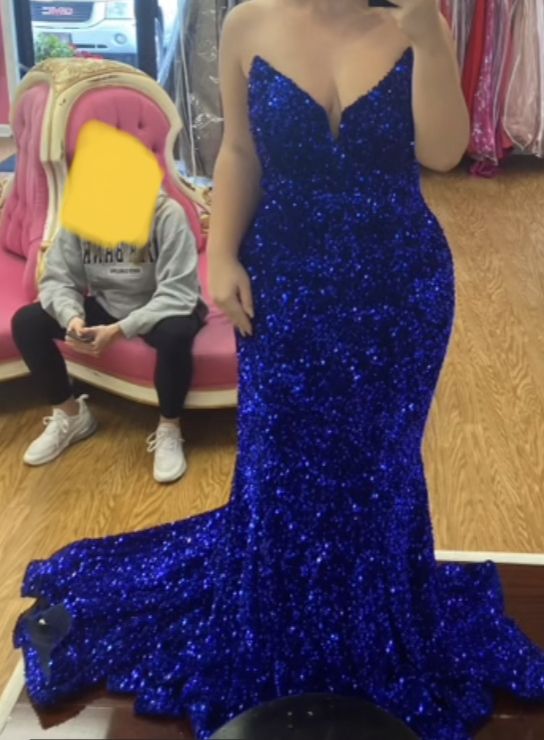 Glitter Sequin Royal Blue Prom Dresses 2024 Long Mermaid Evening Dress MyChicDress