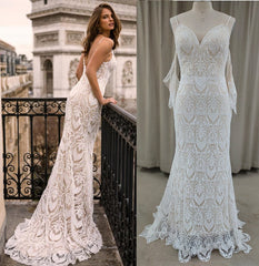 Gorgeous Bohemian Ivory Wedding Dresses Lace Sheath Beach Bridal Gowns MyChicDress