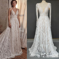 Gorgeous Bohemian Lace Wedding Dresses with Detachable Sleeves MyChicDress