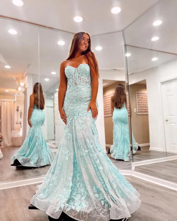 Gorgeous Lace Mermaid Blue 20224 Prom Dresses Sweetheart Long Formal Dress UK MyChicDress