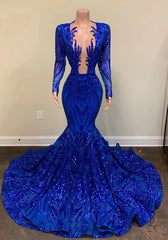 Gorgeous Mermaid Royal Blue Prom Dresses 2024 Long Sleeve Sequin Formal Gala Gowns MyChicDress