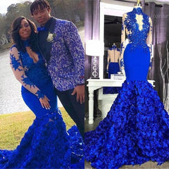 Gorgeous Royal Blue Prom Dress with Flowers Long Sleeveless Evening Dresss MyChicDress