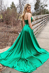 Simple V Neck Green Long Prom Dresses Emerald Summer Maxi Dress –  MyChicDress