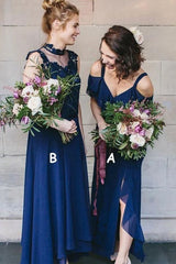 High-Neck Royal-Blue Bridesmaid Dresses V-neck Spaghetti-Straps MyChicDress