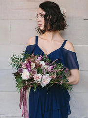 High-Neck Royal-Blue Bridesmaid Dresses V-neck Spaghetti-Straps MyChicDress