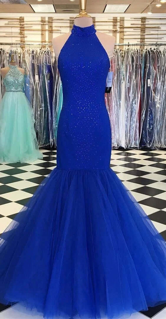 High Neck Long Mermaid 2024 Red Prom Dresses UK Glitter Tulle Formal D