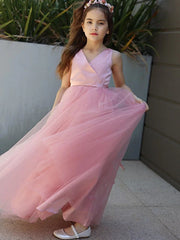 Hop Sleeveless Tulle Pink Flower Girl Dresses Cheap with Bowknot MyChicDress